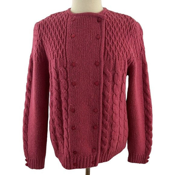 Robert Scott Ltd Sweaters - Vintage Robert Scott Ltd Women's L Wool Sweater Cable Knit Button Front Pink